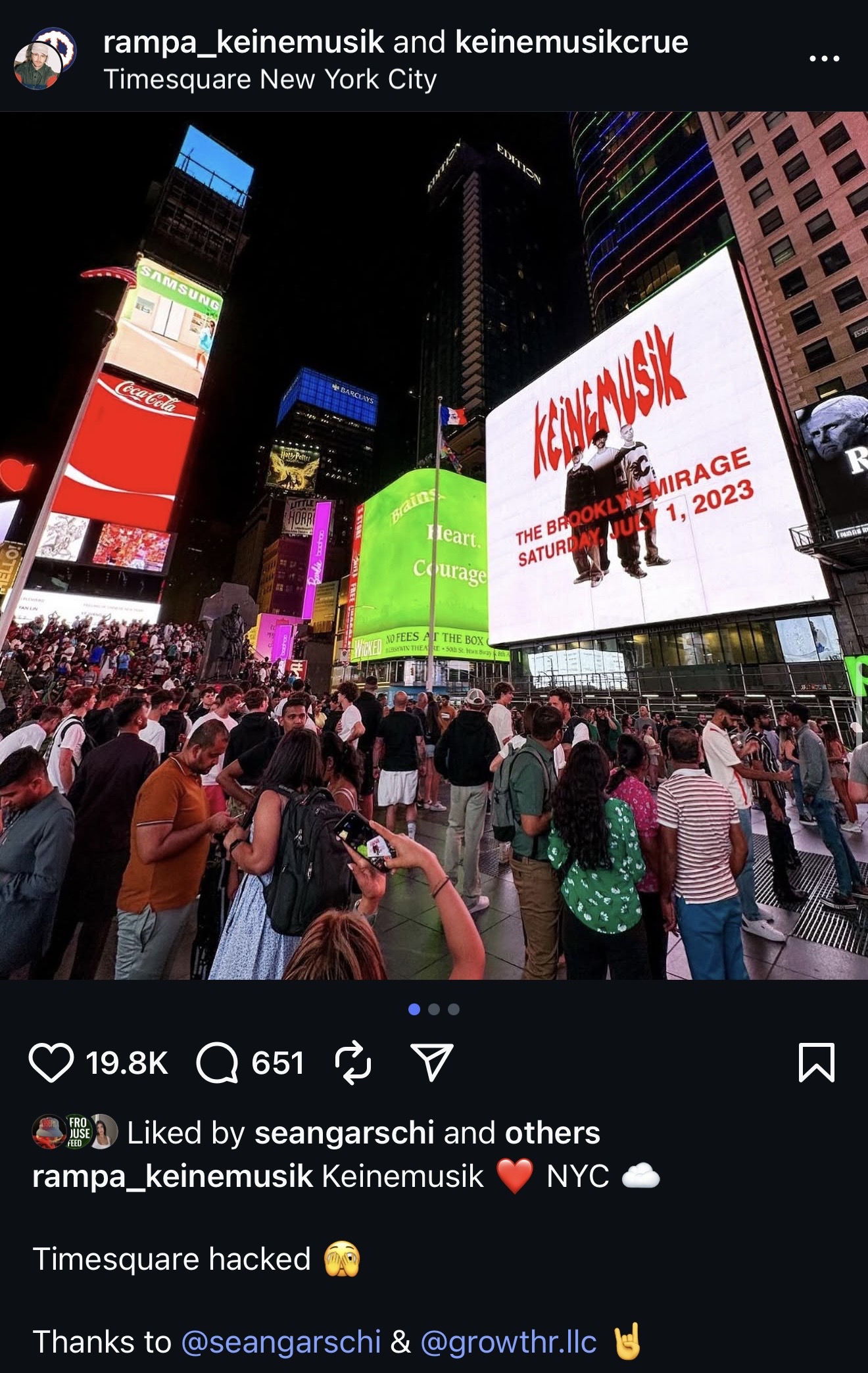 Keinemusik Times Square billboard — Brooklyn Mirage show promo