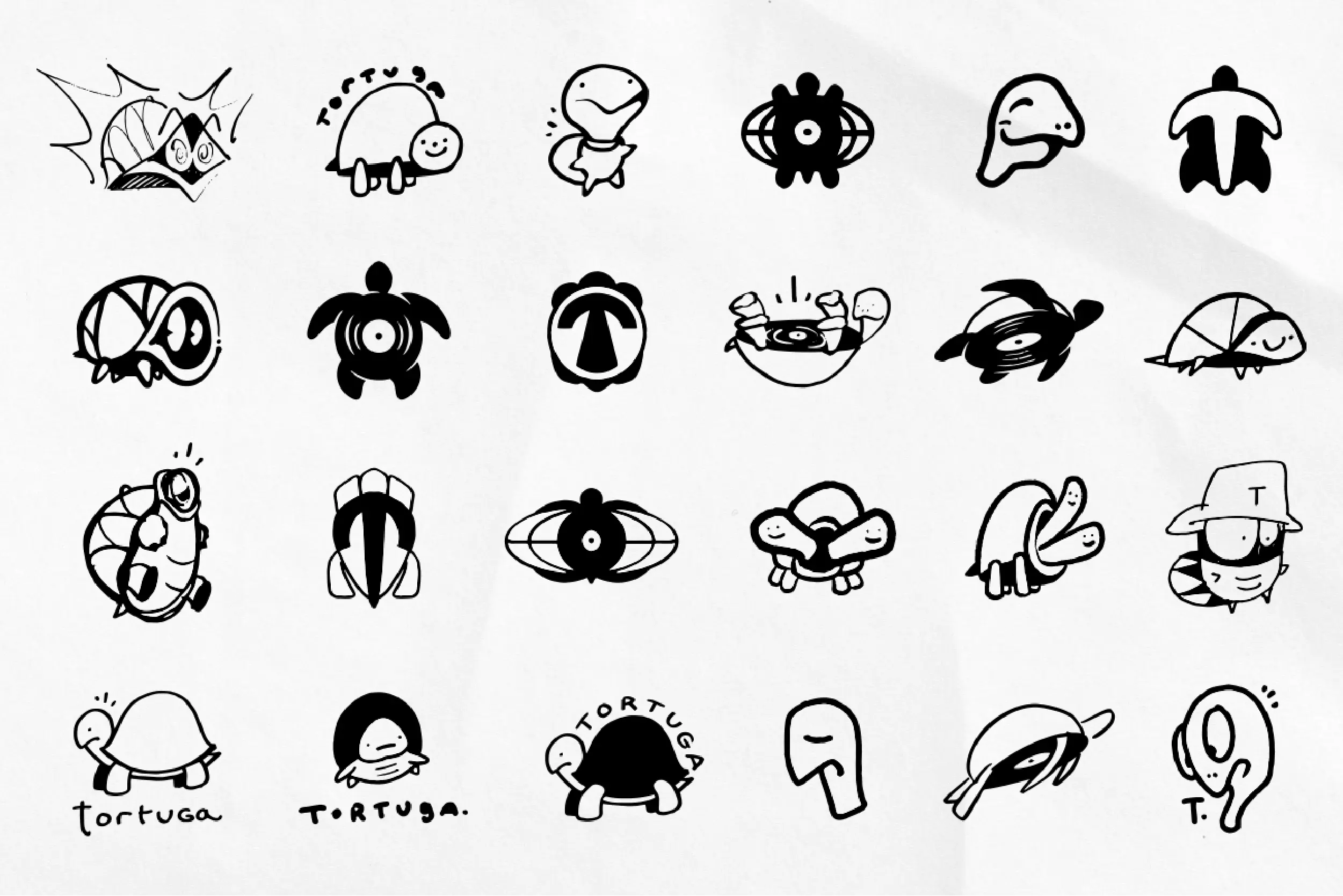 Early hand-drawn turtle icon sketches